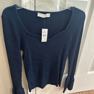 LOFT Deep Blue Ribbed Sweater